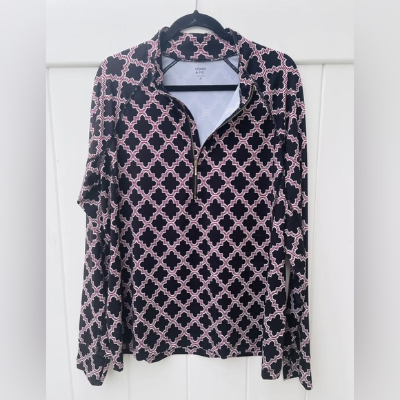 Crown & Ivy Quatrefoil pattern mock neck half zip jacket size X-Large - Picture 3 of 11